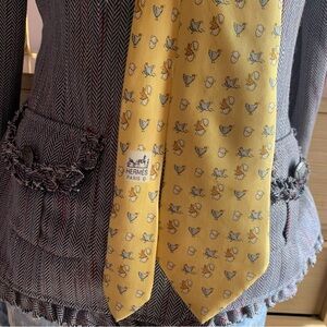 Hermes Yellow Silk Tie chicken bunny and egg